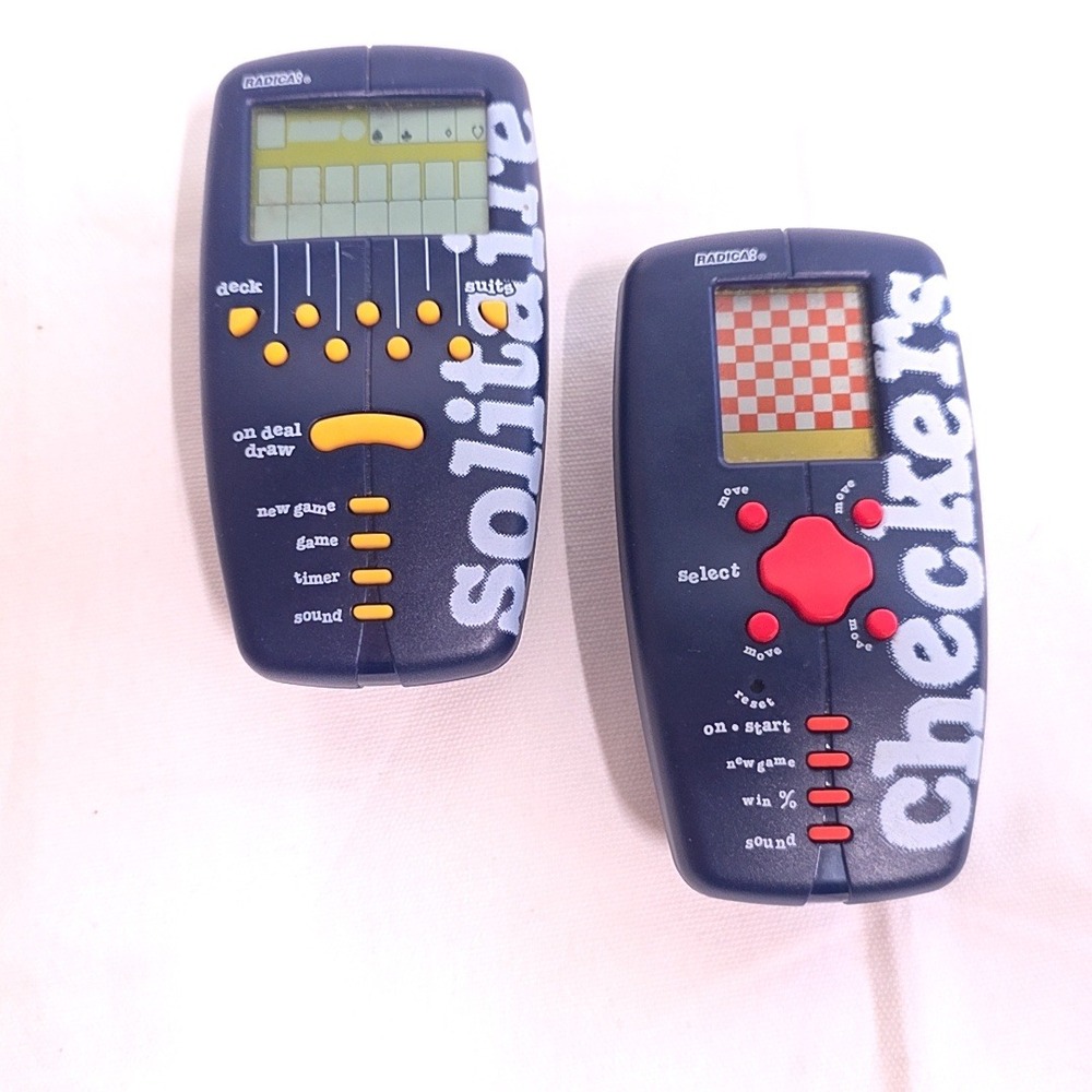 Radica 1998 Handheld Electronic Games Blue Solitaire Checkers set of 2 Works